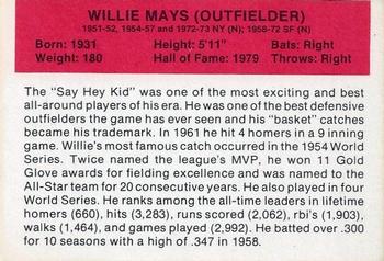 1987 Hygrade All-Time Greats #NNO Willie Mays Back