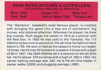 1987 Hygrade All-Time Greats #NNO Babe Ruth Back