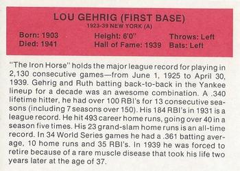 1987 Hygrade All-Time Greats #NNO Lou Gehrig Back