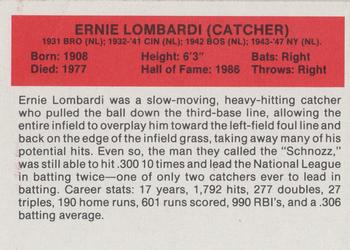1987 Hygrade All-Time Greats #NNO Ernie Lombardi Back
