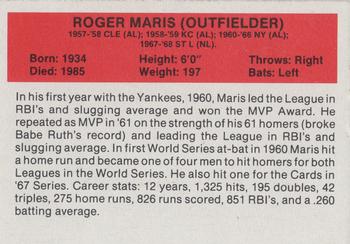 1987 Hygrade All-Time Greats #NNO Roger Maris Back