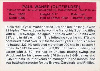 1987 Hygrade All-Time Greats #NNO Paul Waner Back