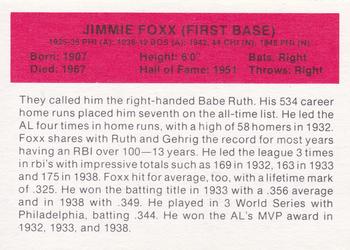 1987 Hygrade All-Time Greats #NNO Jimmie Foxx Back