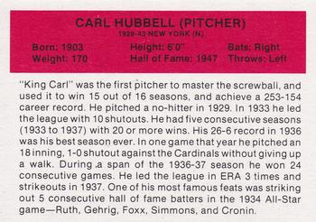 1987 Hygrade All-Time Greats #NNO Carl Hubbell Back