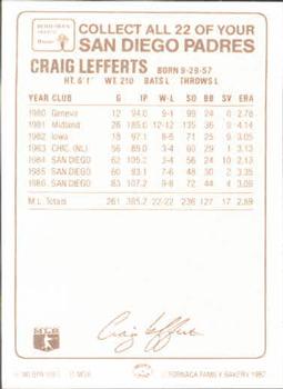 1987 Bohemian Hearth Bread San Diego Padres #NNO Craig Lefferts Back