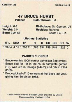 1990 Unocal San Diego Padres #23 Bruce Hurst Back
