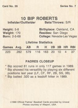 1990 Unocal San Diego Padres #26 Bip Roberts Back