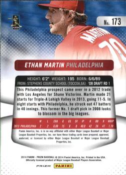 2014 Panini Prizm - Prizms Red White and Blue Pulsar #173 Ethan Martin Back