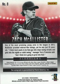 2014 Panini Prizm - Signatures #8 Zach McAllister Back
