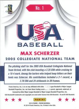 2014 Panini Prizm - USA Baseball #1 Max Scherzer Back