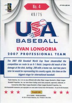 2014 Panini Prizm - USA Baseball Prizms Blue Mojo #4 Evan Longoria Back