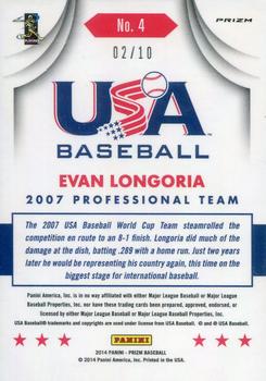 2014 Panini Prizm - USA Baseball Prizms Gold #4 Evan Longoria Back