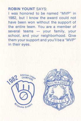 1983 Milwaukee Brewers Police #NNO Robin Yount Back