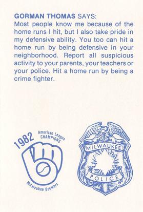 1983 Milwaukee Brewers Police #NNO Gorman Thomas Back