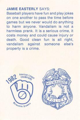 1983 Milwaukee Brewers Police #NNO Jamie Easterly Back