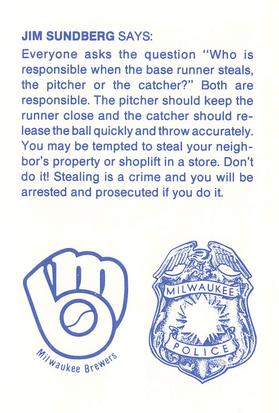 1984 Milwaukee Brewers Police #NNO Jim Sundberg Back