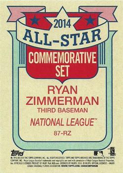 2014 Topps Archives - 1987 Topps All-Stars #87-RZ Ryan Zimmerman Back