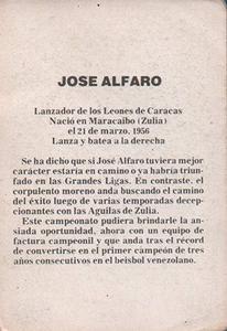 1981-82 Venezuelan Winter League Stickers #123 Jose Alfaro Back