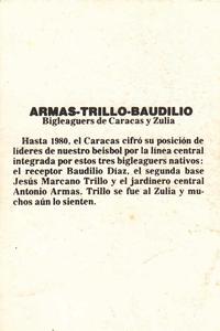 1981-82 Venezuelan Winter League Stickers #134 Tony Armas / Manny Trillo / Bo Diaz Back