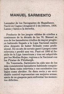 1981-82 Venezuelan Winter League Stickers #151 Manuel Sarmiento Back