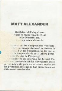 1981-82 Venezuelan Winter League Stickers #163 Matt Alexander Back