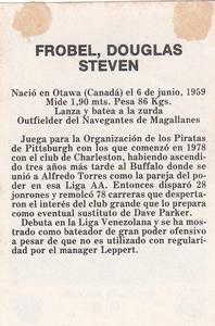 1981-82 Venezuelan Winter League Stickers #180B Douglas Frobel Back