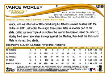 2014 Topps Update #US-36 Vance Worley Back