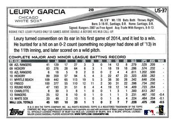 2014 Topps Update #US-37 Leury Garcia Back