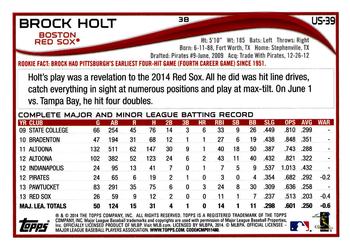 2014 Topps Update #US-39 Brock Holt Back
