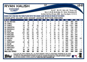 2014 Topps Update #US-61 Ryan Kalish Back