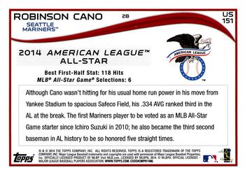 2014 Topps Update #US-151 Robinson Cano Back