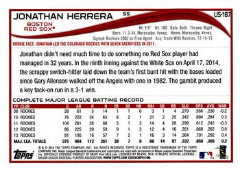 2014 Topps Update #US-187 Jonathan Herrera Back