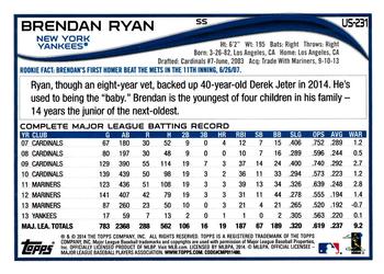 2014 Topps Update #US-231 Brendan Ryan Back
