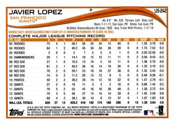 2014 Topps Update #US-242 Javier Lopez Back