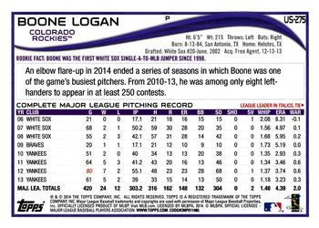 2014 Topps Update #US-275 Boone Logan Back