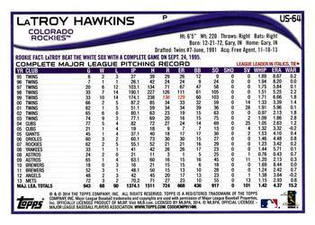 2014 Topps Update #US-64 LaTroy Hawkins Back