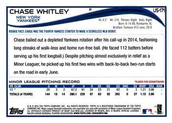 2014 Topps Update #US-171 Chase Whitley Back