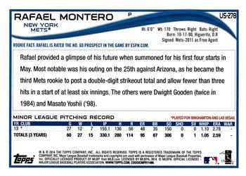 2014 Topps Update #US-278 Rafael Montero Back