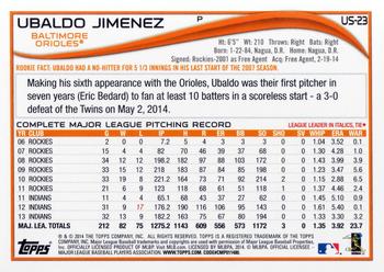2014 Topps Update #US-23 Ubaldo Jimenez Back
