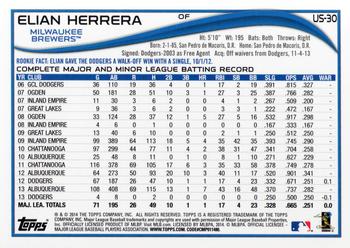 2014 Topps Update #US-30 Elian Herrera Back