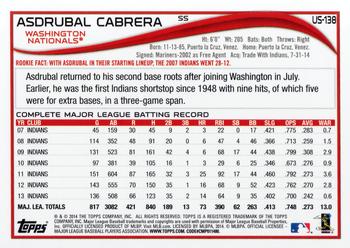 2014 Topps Update #US-138 Asdrubal Cabrera Back