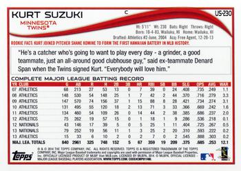 2014 Topps Update #US-230 Kurt Suzuki Back