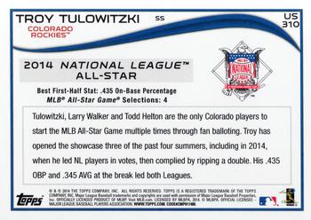 2014 Topps Update #US-310 Troy Tulowitzki Back