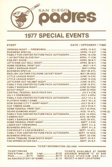 1977 San Diego Padres Schedules #NNO Fred Norman Back