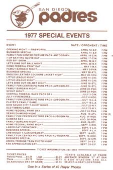 1977 San Diego Padres Schedules #NNO Bob Skinner Back