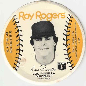 1983 Roy Rogers New York Yankees Discs #NNO Lou Piniella Front