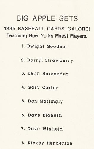 1985 Big Apple New Yorks Finest Players (unlicensed) #NNO Big Apple Sets Front