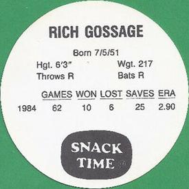 1985 KAS Discs #NNO Rich Gossage Back