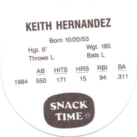 1985 KAS Discs #NNO Keith Hernandez Back