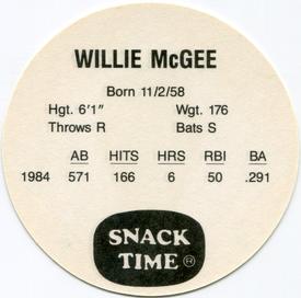 1985 KAS Discs #NNO Willie McGee Back